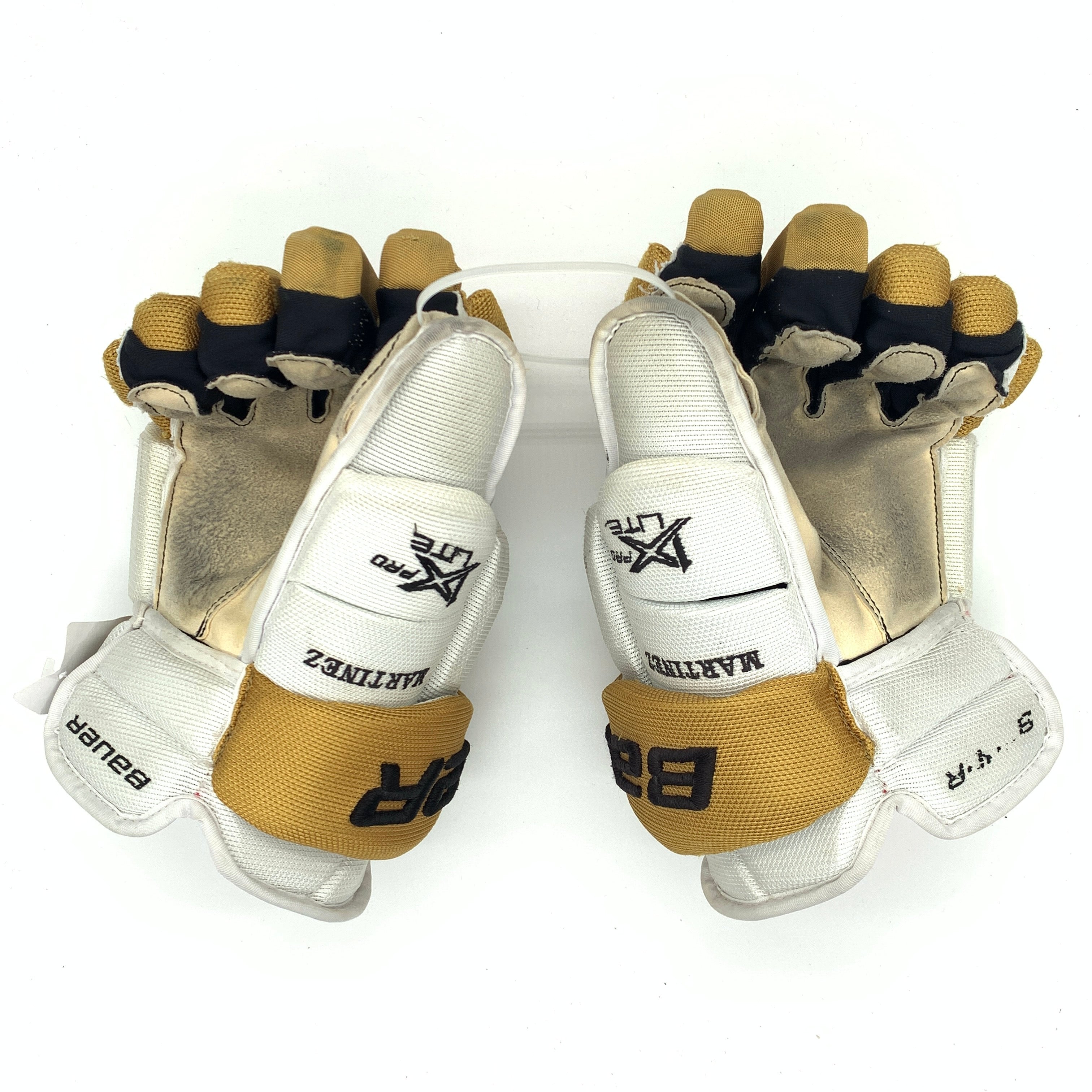 Bauer Vapor 1X Lite Pro - Gants d'occasion NHL Pro Stock - Golden Knights de Vegas - Alec Martinez (blanc/or)